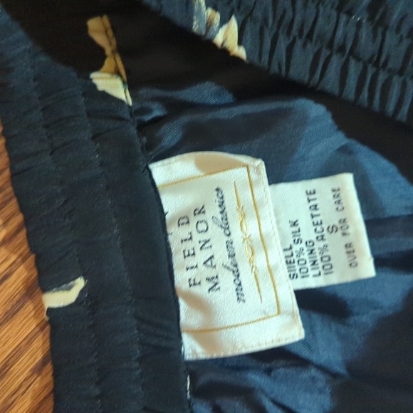 Field Manor 100% Silk Black Cabbage Rose Pull On Loungewear Pants Sz S - Picture 2 of 6